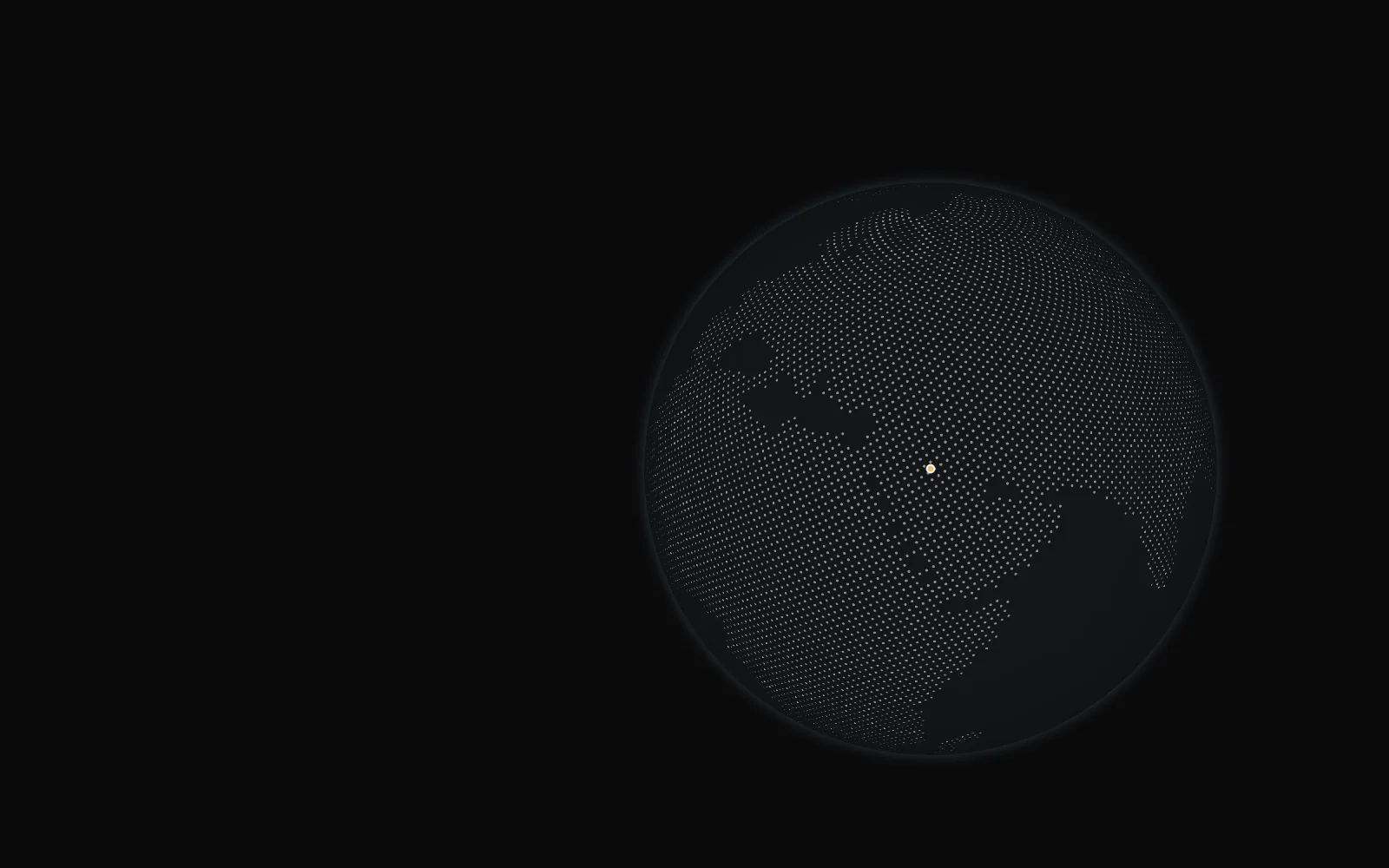 A dark globe of dotted land floating on black, one small pin on Jeddah facing the viewer.